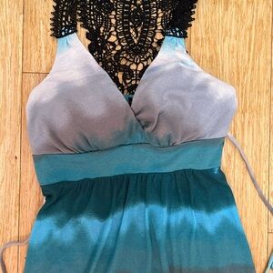 Ruby Rox Teal and Blue Maxi Dress, Like New, SZ S, Padded Bra